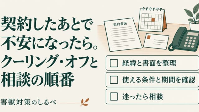 契約したあとで不安になったら。クーリング・オフと相談の順番のイメージ