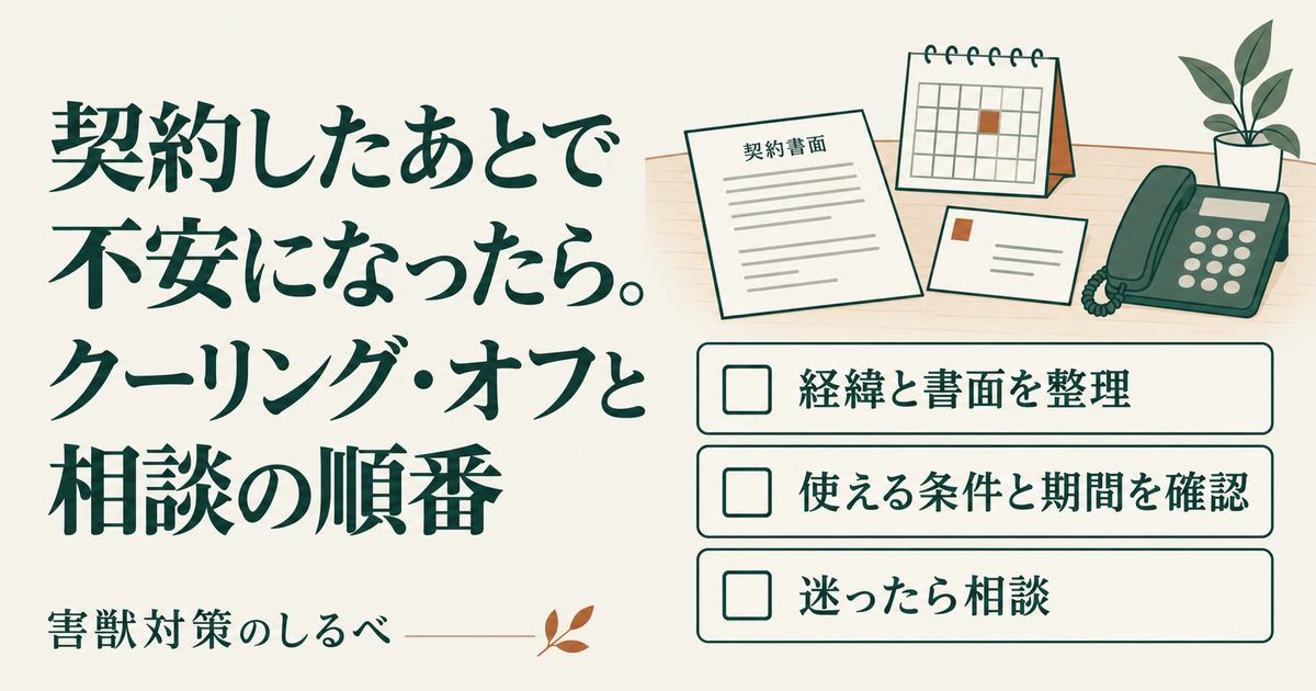 契約したあとで不安になったら。クーリング・オフと相談の順番のイメージ