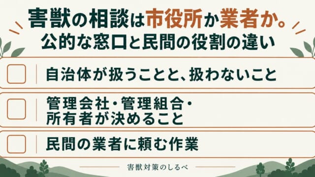 害獣の相談は市役所か業者か。公的な窓口と民間の役割の違い