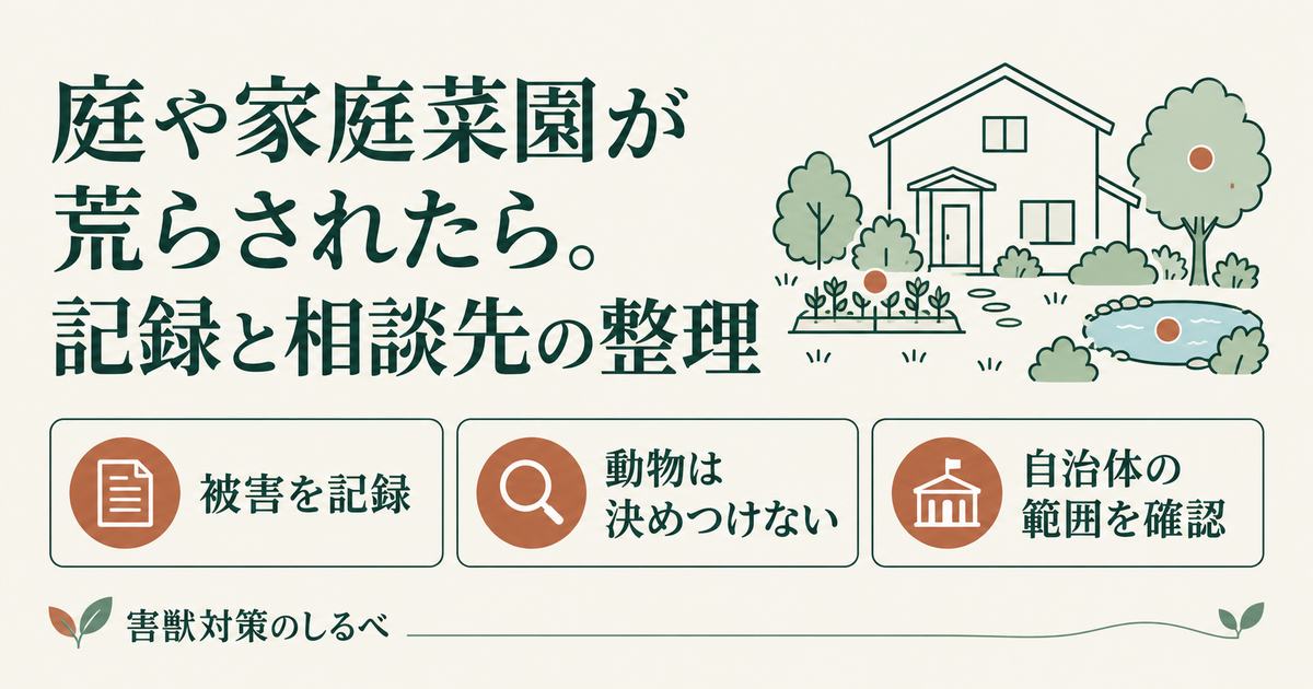 庭や家庭菜園が荒らされたら。記録と相談先の整理のイメージ