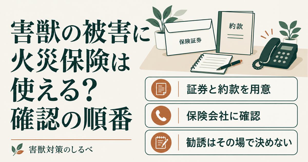 害獣の被害に火災保険は使える？確認の順番のイメージ
